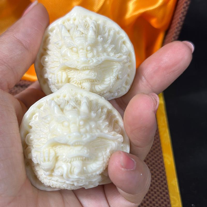 Ivory Dragon & Phoenix Fruit Massage Hand Balls - Wooden Walnut Health Gift for Elders