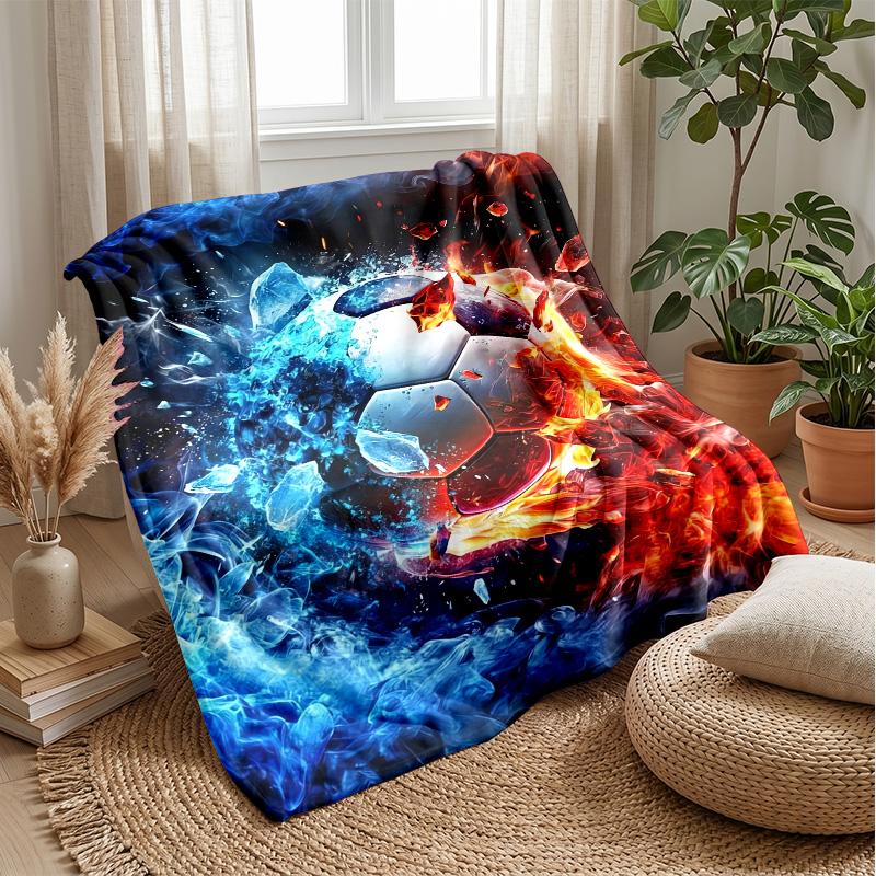 Soccer Player with Lightning Theme Blanket Lightweight Warm Flannel Blanket Decorative Throw Blanket for Home Decoration