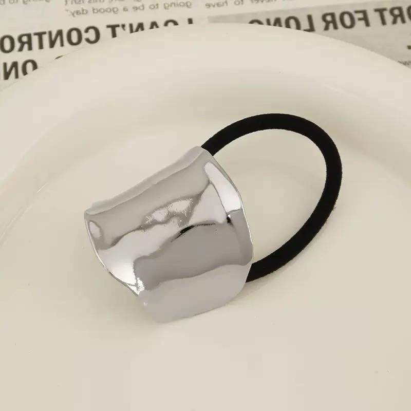 Einfacher elastischer Gold-/Silber-Metall-Haargummi für Frauen, Modisches Design, Multifunktionales Haaraccessoire