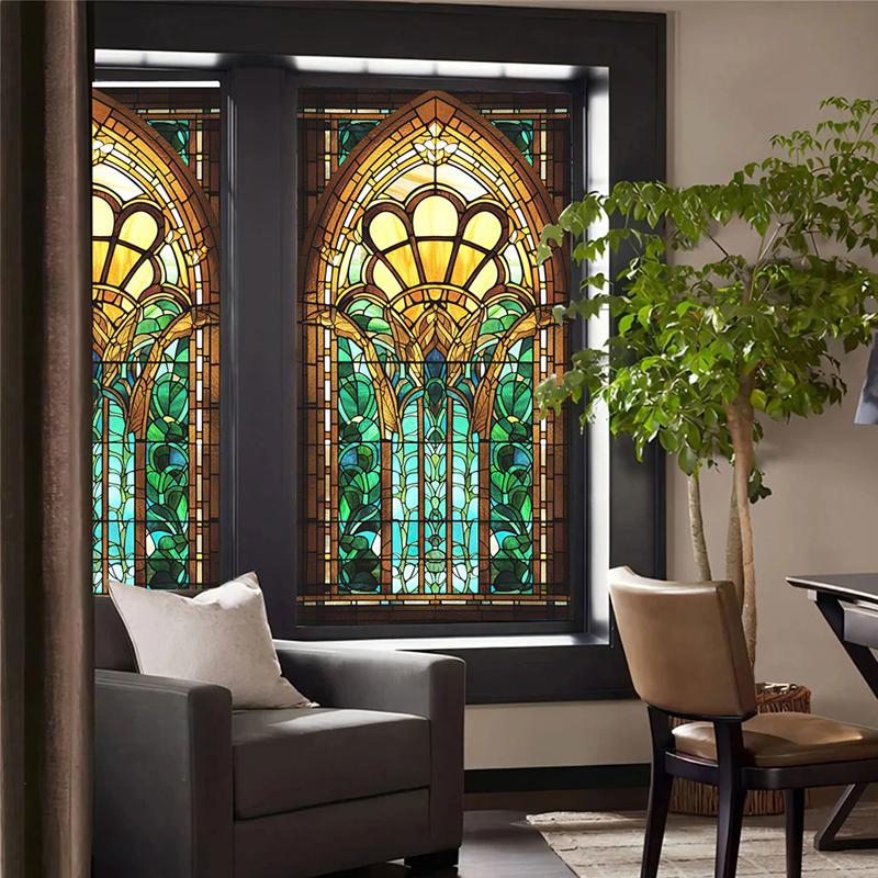 Retro Art Skleněná Fólie Evropský Styl Vitrážové Kostelní Umění Soukromí Okenní Samolepky Neprůhledné Hotelový Klub Veranda Okenní Dekorace Fólie