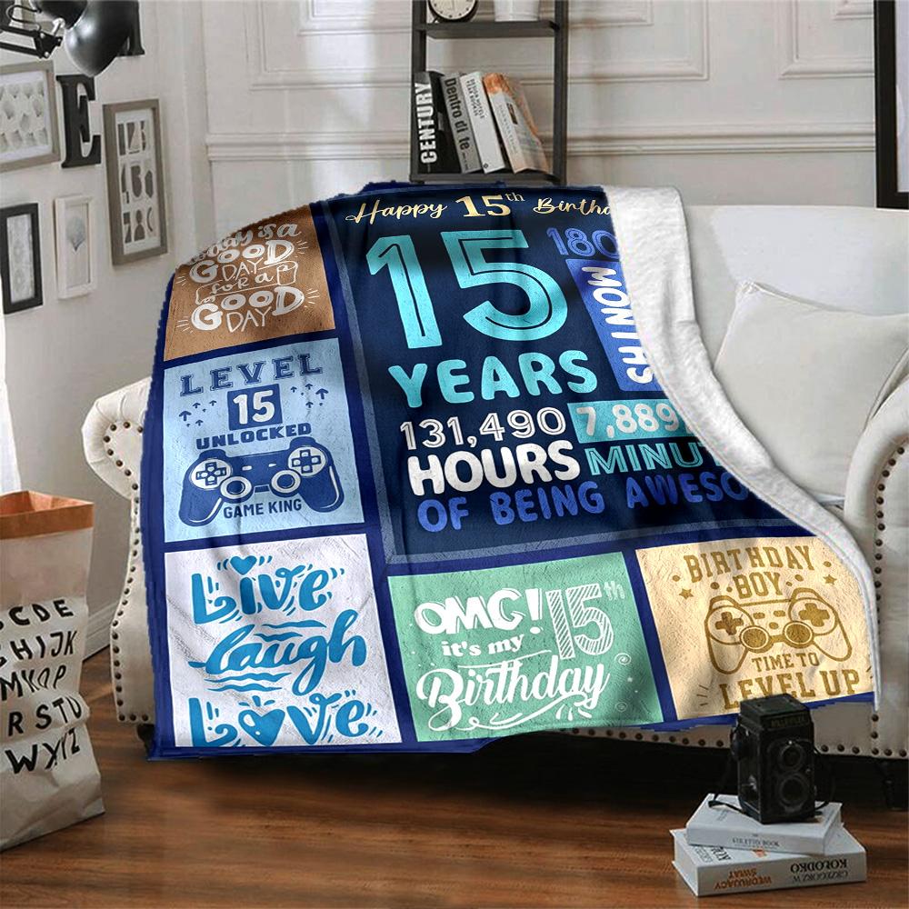 15Th Birthday Celebration Lightweight Blanket Ultra-Soft Great for Sofa Couch Office Bed Seasons Universal Versatile Accessory Gifts Y9
