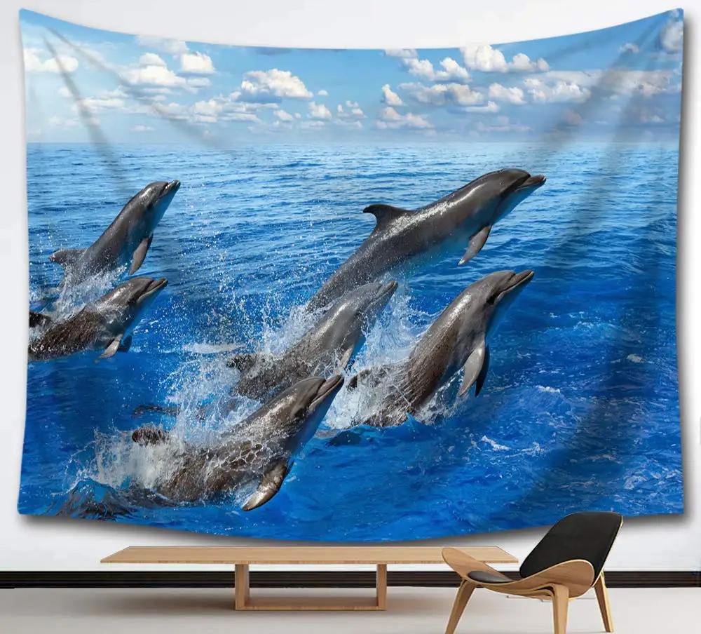 Ocean Dolphin Tapestry Underwater World Tapestry Marine Life Tapestry Wall Hanging For Kids Teen Bedroom Dorm Living Room Decor