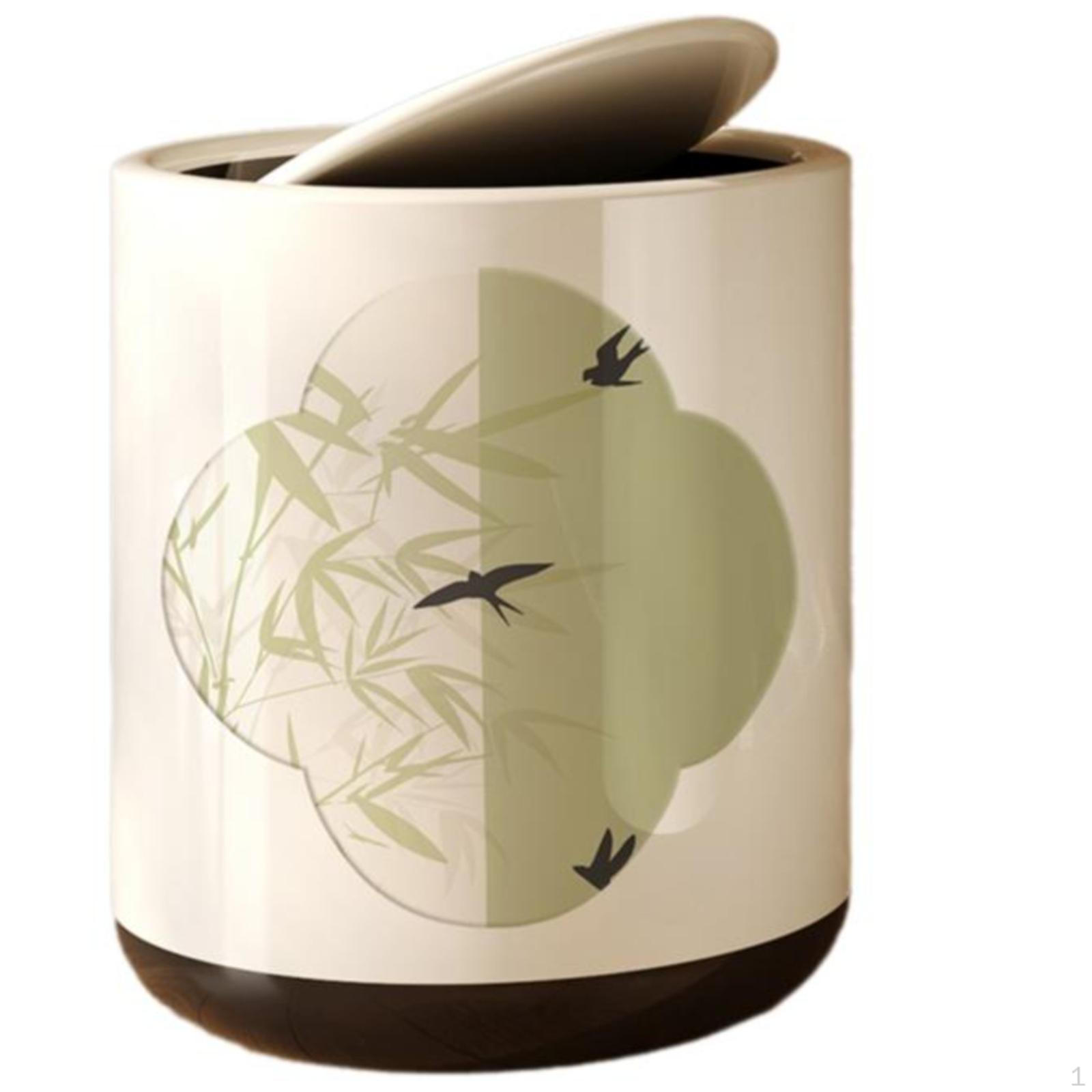 Mülleimer, zweistöckig, mit Deckel, Rollen, Modernes chinesisches Design, Wohnzimmer, Schlafzimmer, Hochsommer Birds and Bamboo