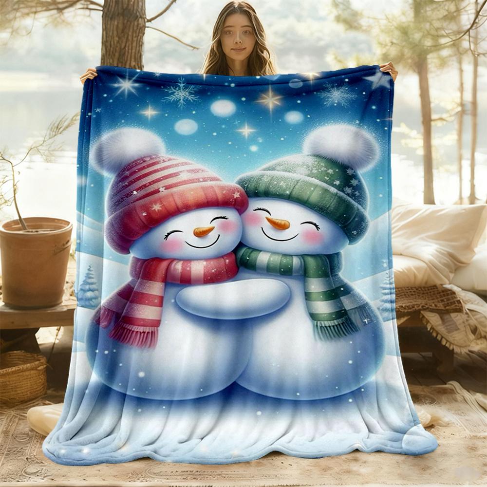 1pc Snowmen Winter Flannel Blanket, Comfortable and Warm Blanket, for Camping Sofa Bed and Couch Office009