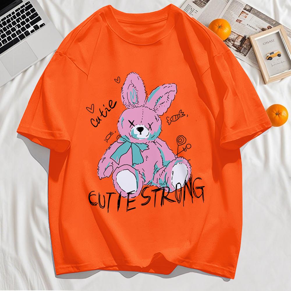 Lovely Plush Doll Rabbit Print Mens T-Shirt Cotton Short Sleeve Summer Loose Casual T Shirt Soft Clothes