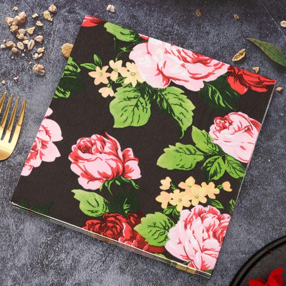 40PCS Disposable Paper Towels Double Layer Tissue Flower Printed Paper Napkin Banquet