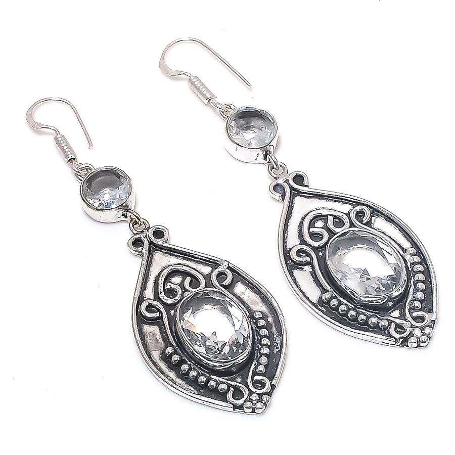 

Natural White Topaz Gemstone Handmade 925 Sterling Silver Earring 2.76 R4a31