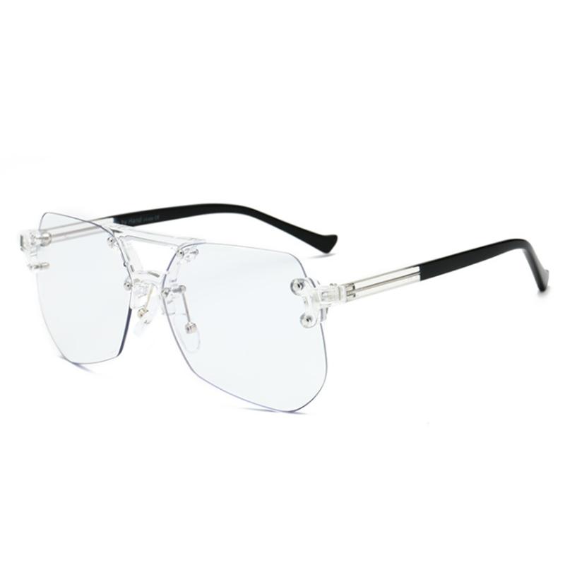 Rimless 1.61 Blue Light Blocking Polygon Prescription Eyeglasses Women Men Big Lens Myopia Spectacle Diopter 0 -0.5 -1.0 To -5.0