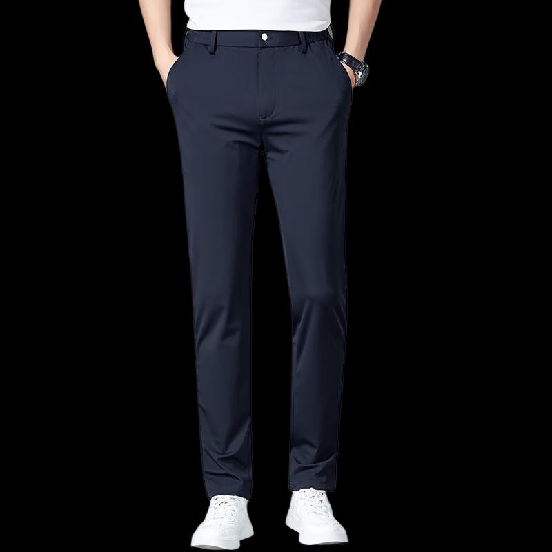 ROMON Men's Summer Ice Silk Straight Business Casual Pants