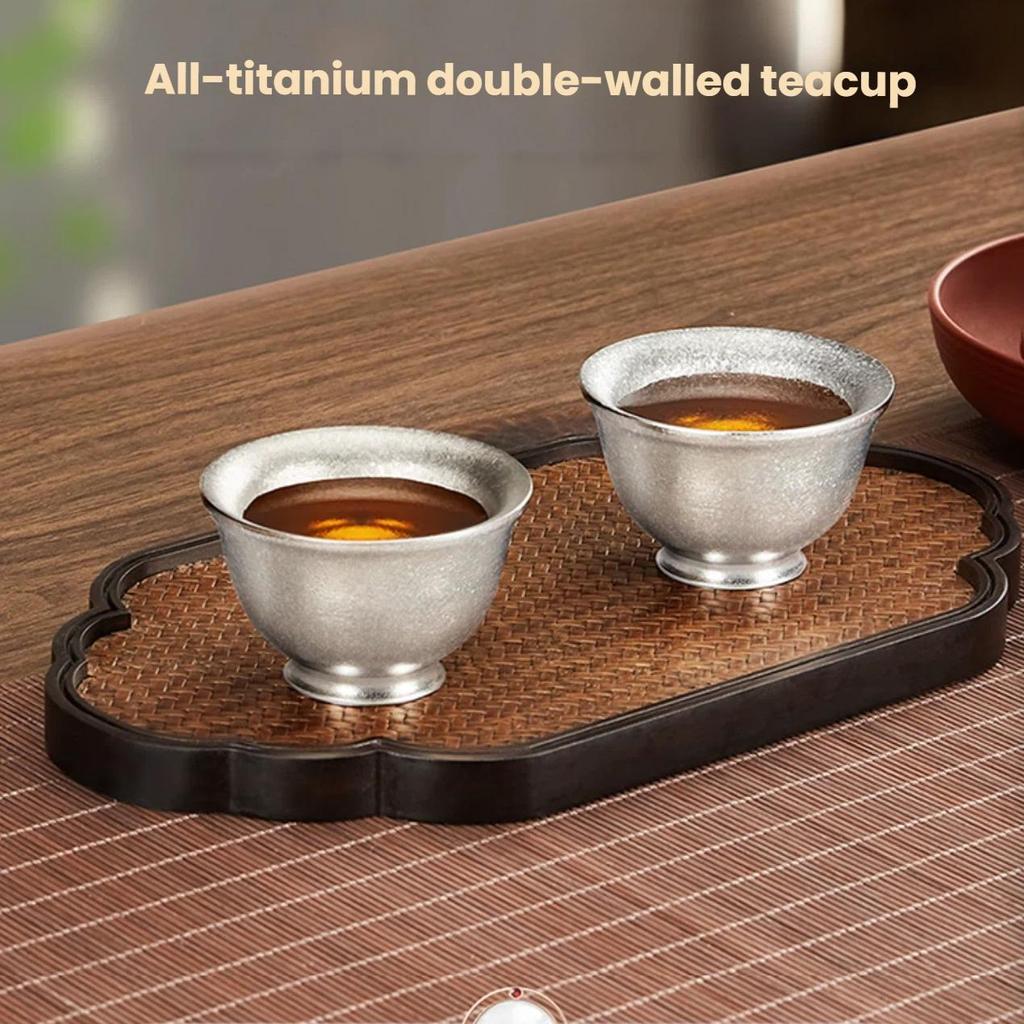 KAMJOVE Pure Titanium Double-Layer Anti-Scald Small Tea Cup Tasting Cup Master Tea Cup Kung Fu Tea Cup Home Use
