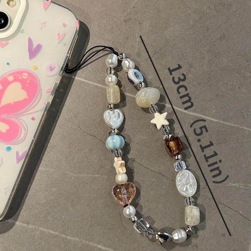 Fashion Mobile Phone Chain White Star Pendant Beaded Telephone Lanyard Cellphone Hanging Rope For Women Jewelry