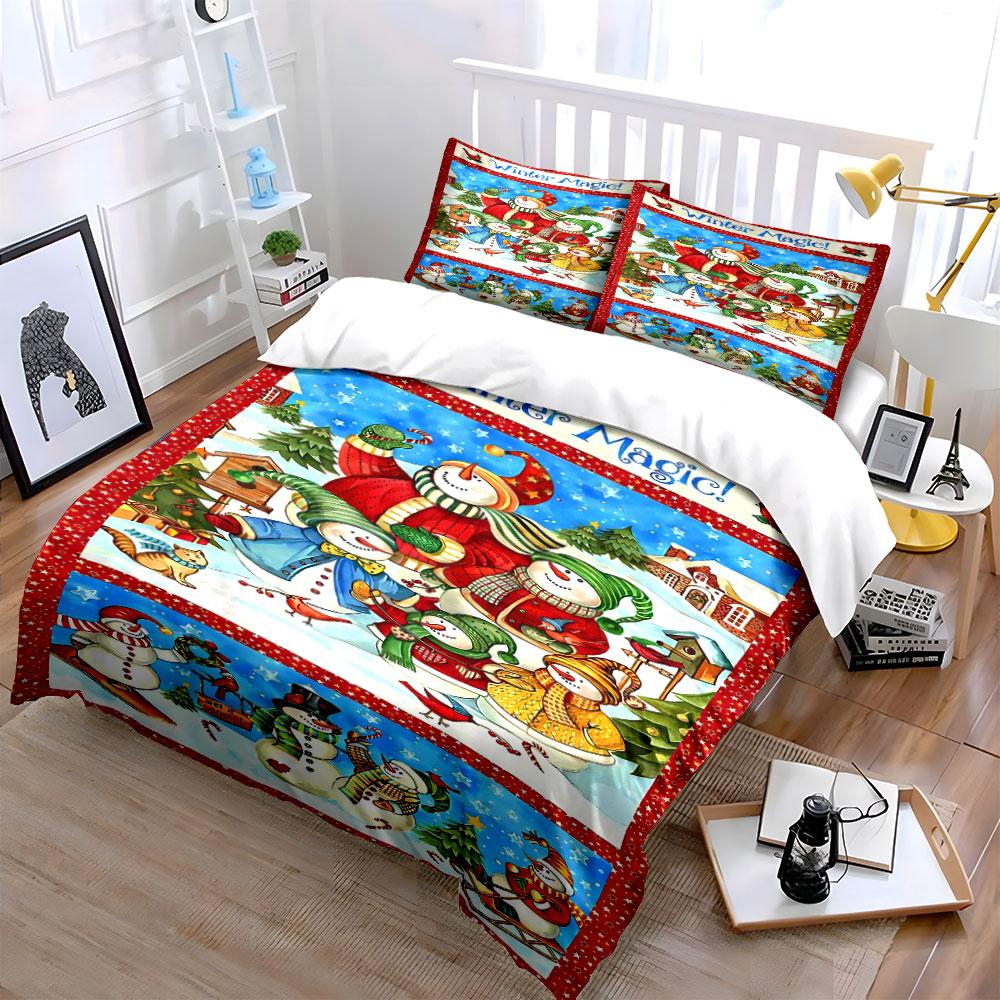Snowmen and festive trees. Bedding sets Duvet cover sets Duvet covers Pillowcases(1 * Duvet Cover 2 * Pillowcases without duvet insert)