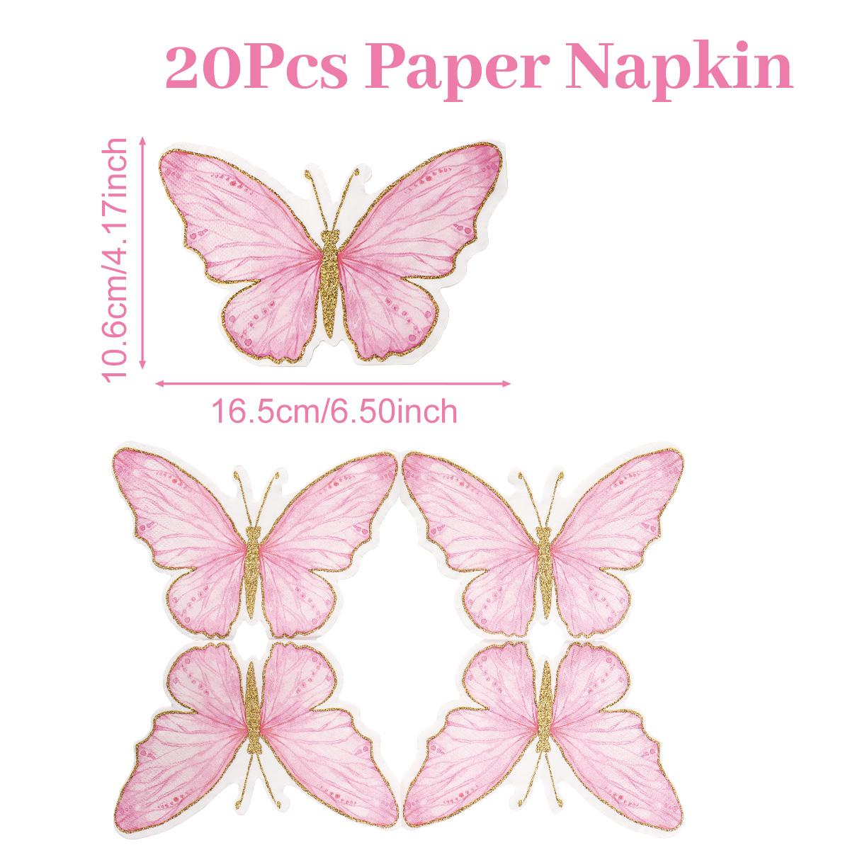 

20Pcs Purple Pink Butterfly Shape Tissue Butterfly Birthday Party Decor Kid Girl Favors Paper Napkin Spring Baby Shower Supplies