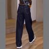 Women's Plus Size Wide-Leg Jeans: Curved Leg, Narrow Fit, Petite Banana Style, Floor-Length Pants for Autumn and Winter.