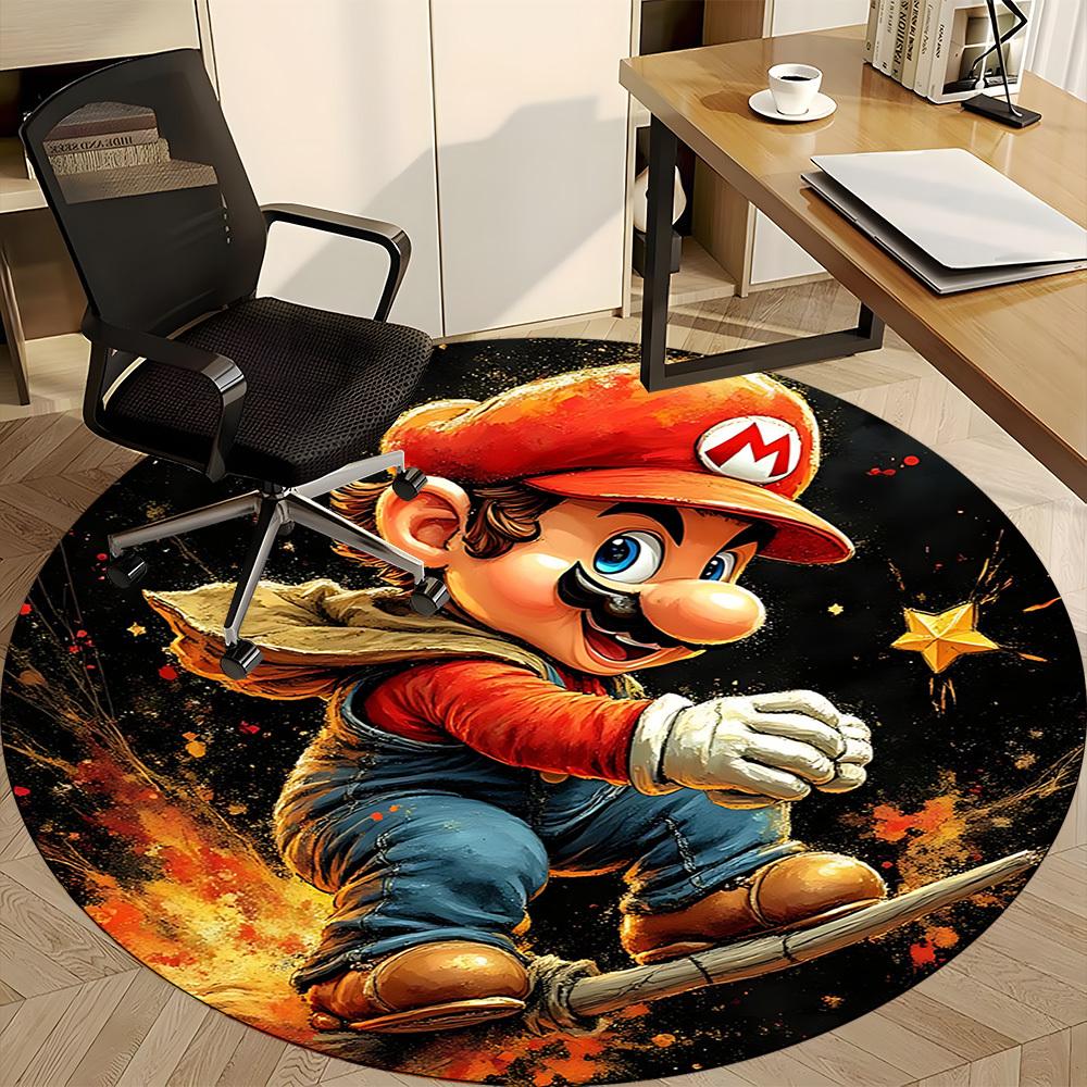 1pc Mario Adventure Office Round Area Rug, Indoor Mat Suitable For Office, Bedroom Living Room Home Decor, Room Deco, Offic a0928184