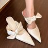 Fashion Elegant Bow Women Heeled Slippers Designer High Heels Shoes 2025 Trend Fad Pointed Toe Stilettos Pumps Summer Sandalias De Mujer