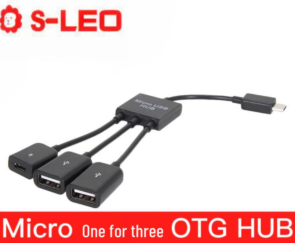 

Micro USB OTG Hub Expansion Dock: One-to-Three Splitter with Power Supply for Mobile and Tablet.