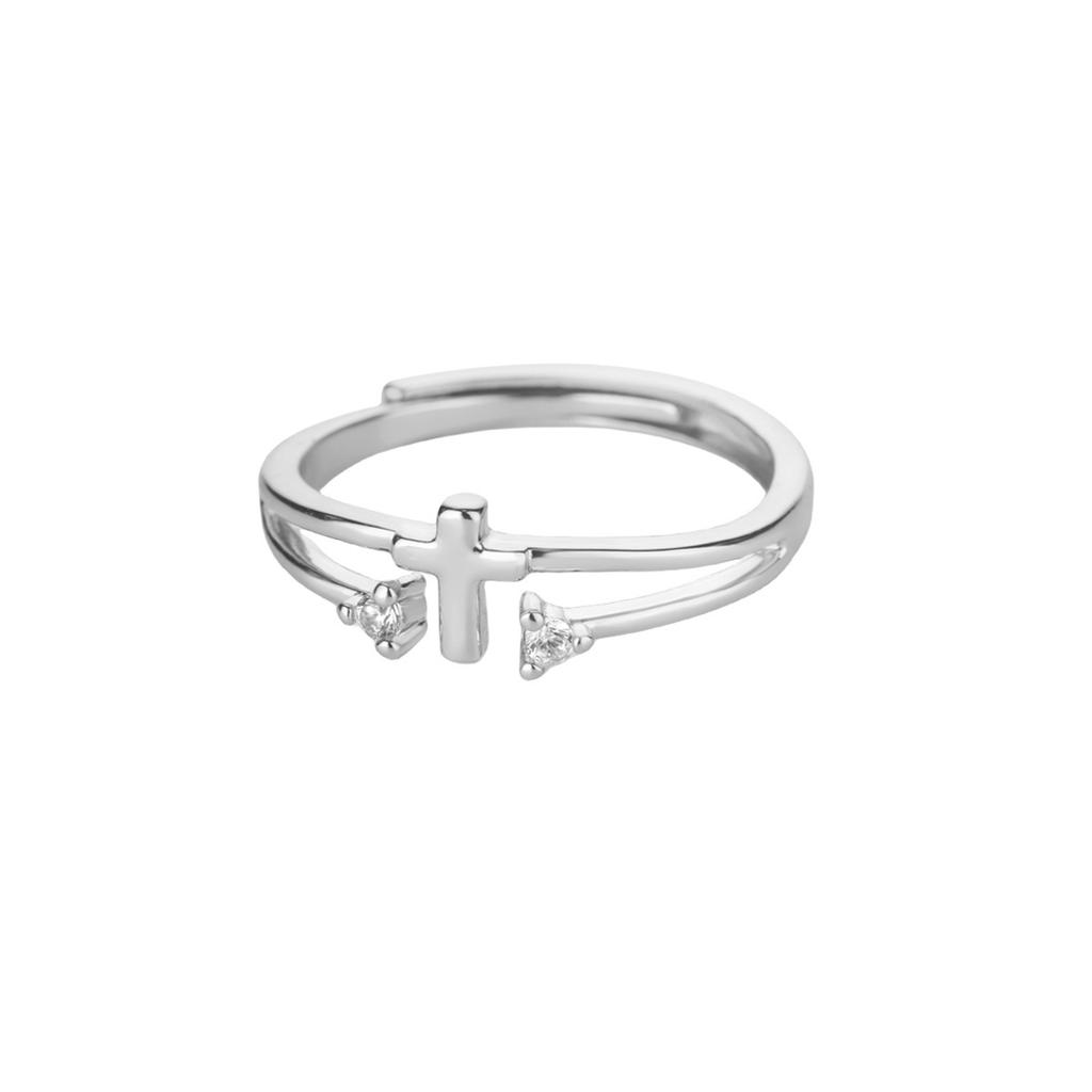 Zircon Cross Rings For Women Gold Stainless Steel Crystal Cross Adjustable Ring Religious Wedding Christmas Jewelry Gift
