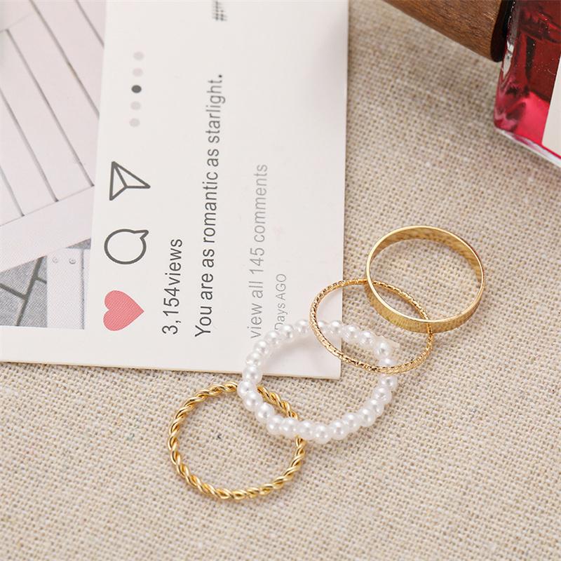 4 Pcs/Set Est Geometric Pearl Rings Set  Alloy Rings Set Jewelry Gifts For Women