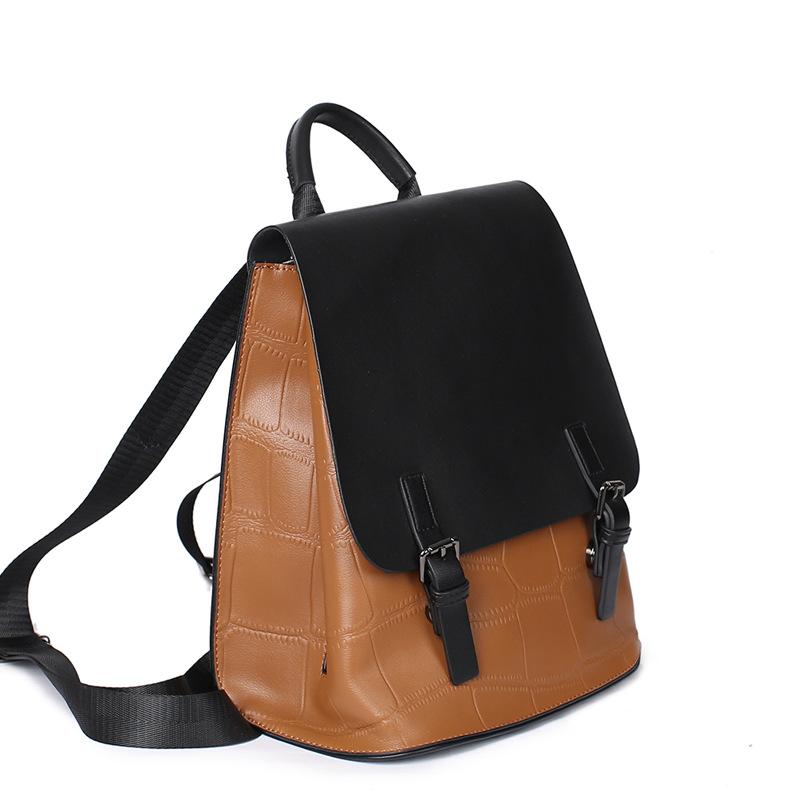 Genuine Leather Match Color Cowhide Women's Bag Simple Backpack Women's Schoolbag