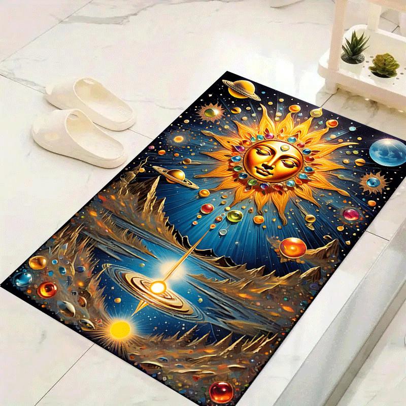 1pc Sun Planet Print, Design Indoor Area Rug - Soft, Anti-Slip, and Durable Gaming Room Decor for Bedroom, Living Room
