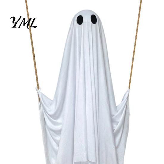 Weighted Fabric Ghost Halloween Hanging Swing Decoration, Light Up Large Spooky Outdoor Decorations On A for Outside Garden Yard Porch Tree Decor Easy