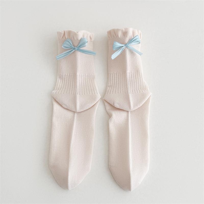 Women's Summer Thin Sweet Bow Mesh Breathable Mid Tube Socks