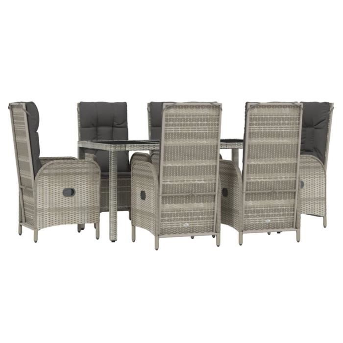 VidaXL Garden Dining Furniture and Cushions 7 Pcs Grey Rattan 3185026