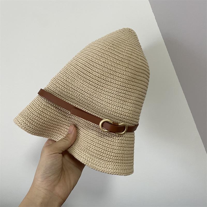 Gürtel wellige Kante gestrickter Eimerhut Damen Herbst und Winter faltbar retro vielseitig lässig Sonnenschutz Beckenhut