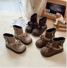 Girls Short Boots Ethnic Style Kids Leather Boots with Simple Bows Autumn Winter Children Princess Boots Side Zipper Sweet