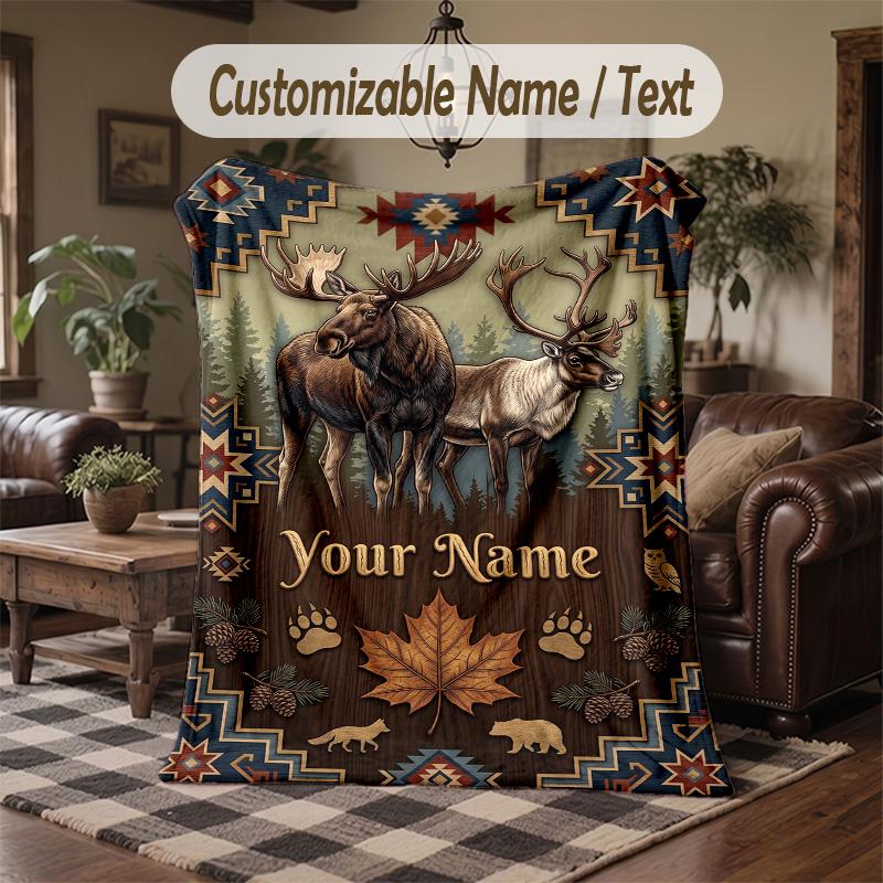 Wild Animal Safari Journal Theme Throw Blanket Custom Name Text Personalized Blanket Soft Cozy Blanket for Home Sofa Bed
