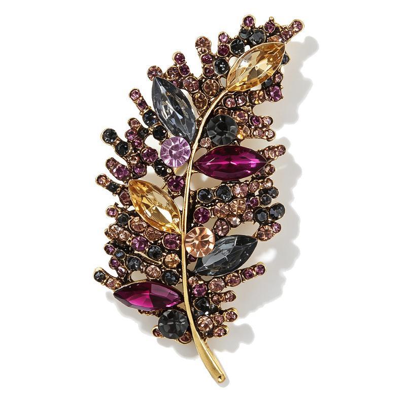 Rhinestone Feather Brooches For Women Unisex Creative Pins For Party Event Backpack Clothes Accessories