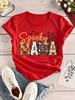 Spooky Mama Halloween Graphic Unisexs Casual Crew Neck Short Sleeve Spider Web Bat Design Perfect For Spring Casual Wear