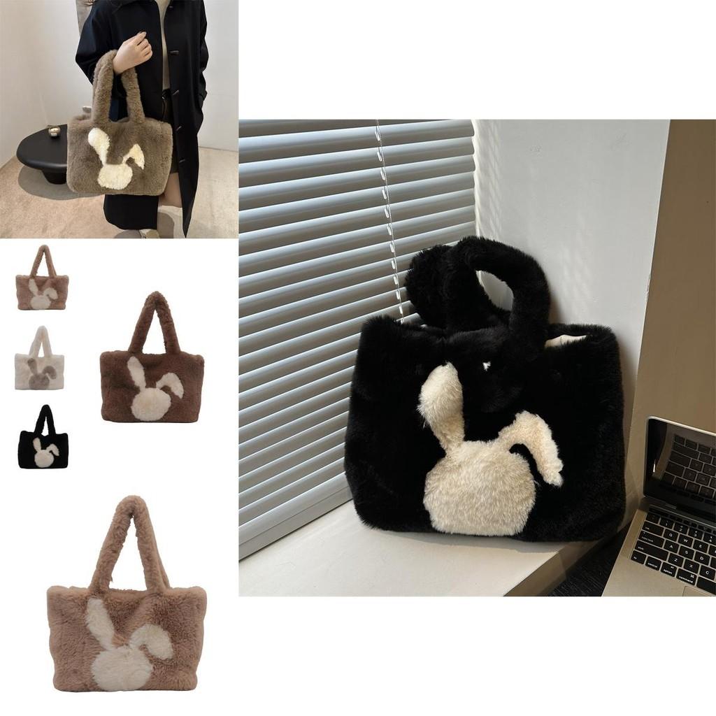 Cute Plush Bunny Handheld Tote Bag For Women Chic Winter Fashion Large Shoulder Bag