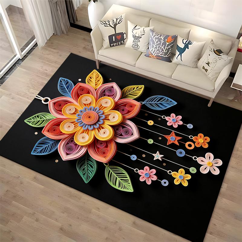 Abstract Multicolor Floral Pattern Carpet with Star and Leaf Design Suitable for Use As an Anti-slip for Living Room Bedroom Sofas