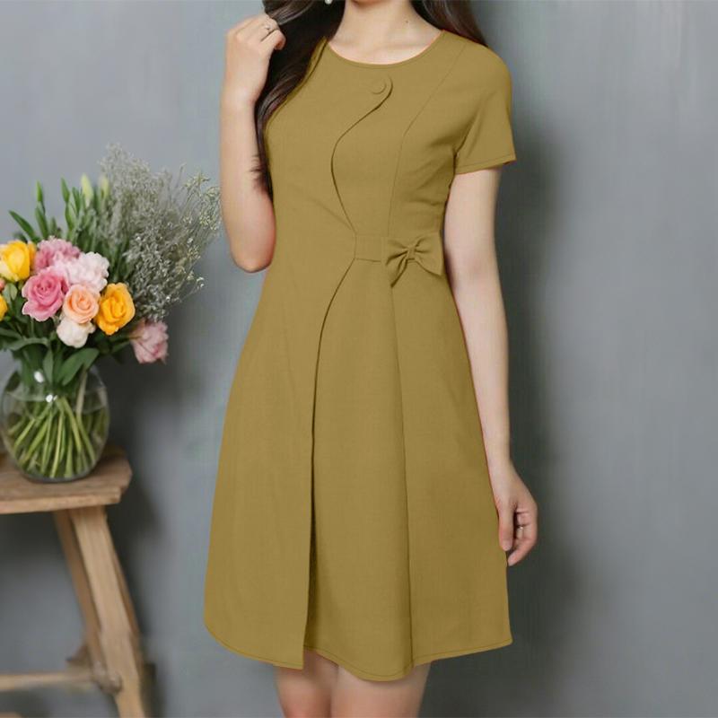 

ZANZEA Женское повседневное летнее платье с круглым вырезом, однотонное, с коротким рукавом 5XL