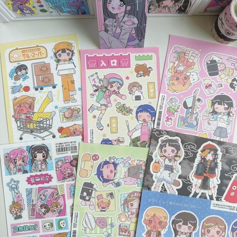 1 Sheet Korean Kawaii Y2K Decals Cute Sweet Cool Japanese Shibuya Girl Sticker Hand Account Diary Scrapbook Decorative Stickers