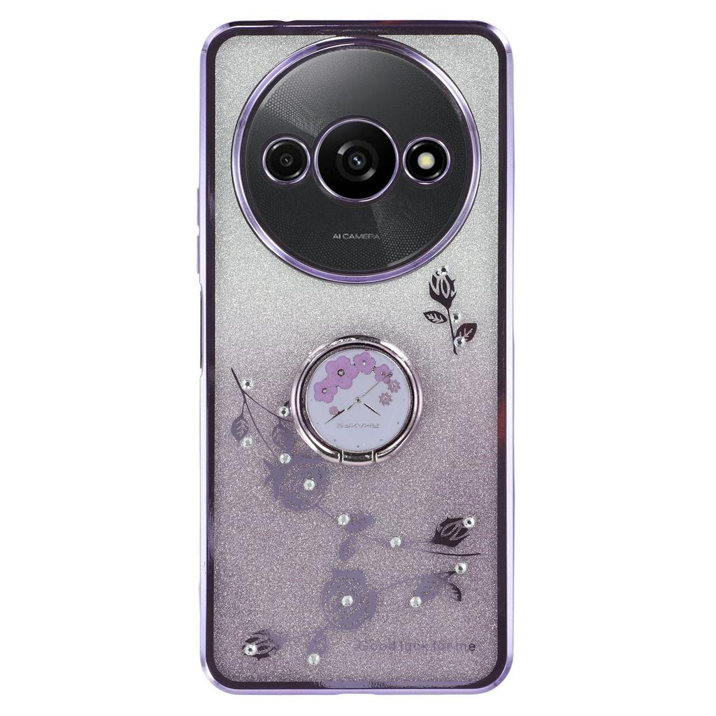 KADEM För Xiaomi Redmi A3/Poco C61 4G TPU-skal Strass Blomma Baksida Ring Ställ