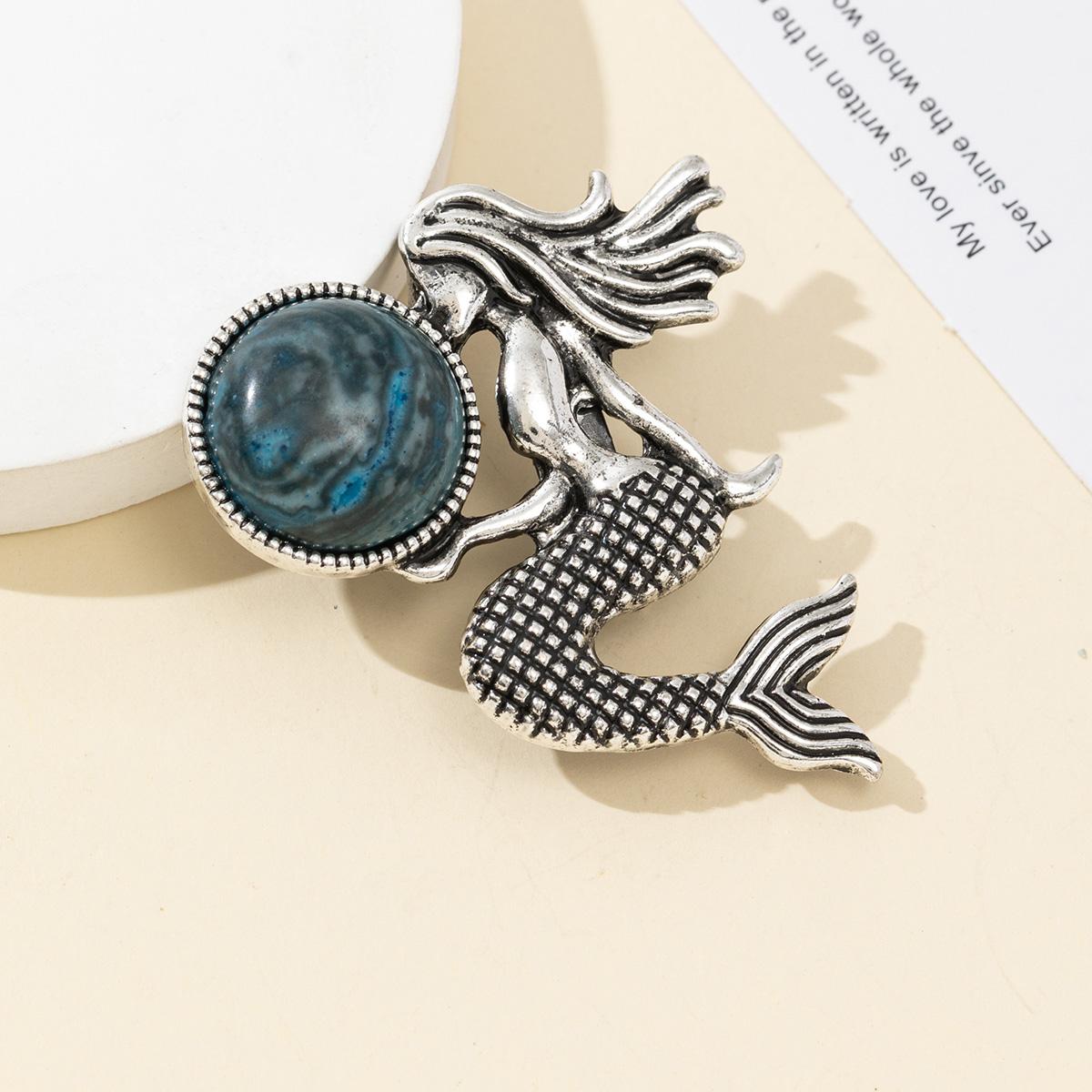

Брошь из натурального камня в форме русалки, брошь для элегантного торжественного пальто, ювелирный аксессуар 42x38 мм 42x38mm