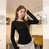 Autumn new style off-the-shoulder slim-fit black long-sleeved T-shirt women, fashion hot girls sexy all-match pullover top