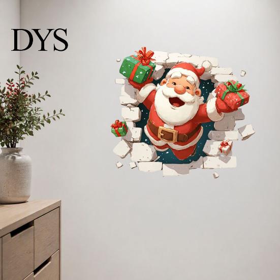 Seasonal Wall Art 3D Santa Claus Christmas Decals, Break Through Reindeer Decals Window Stickers, Removable Winter Holiday Decorations for Living Room