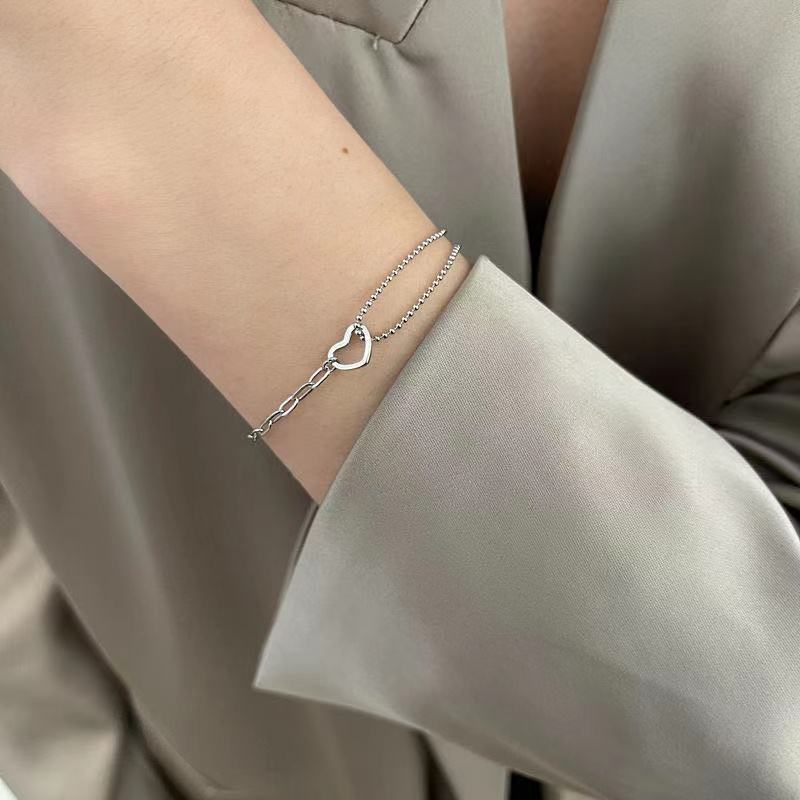 Cold Wind Hollow Asymmetrical Love Bracelet Female, Korean Version of Simple Fashion Creative Double-layer Splicing Chain Bracelet