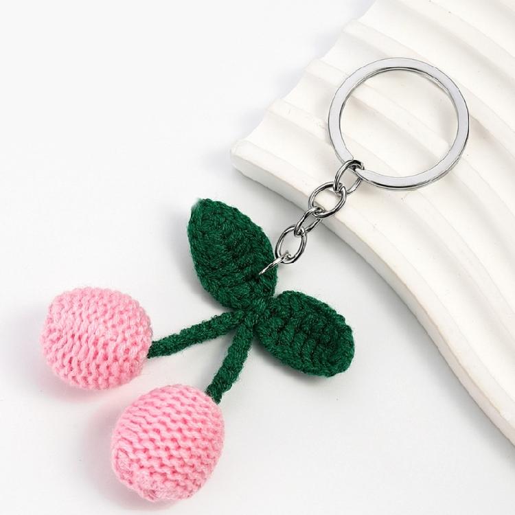 Unique Cherry Charm Pendant Sturdy Yarn Ornament Handmade Knitted Designs Accessory for Keychains and Personalize Gifts