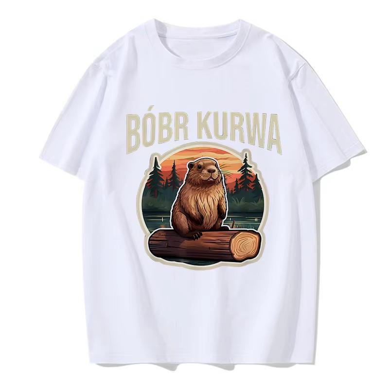 90s Cartoon Kurwa Bober Printed Tshirt Kurwa Bober Women Y2k Tops Tshirt Summer Casual Short Sleeve Round Neck Soft Clothing
