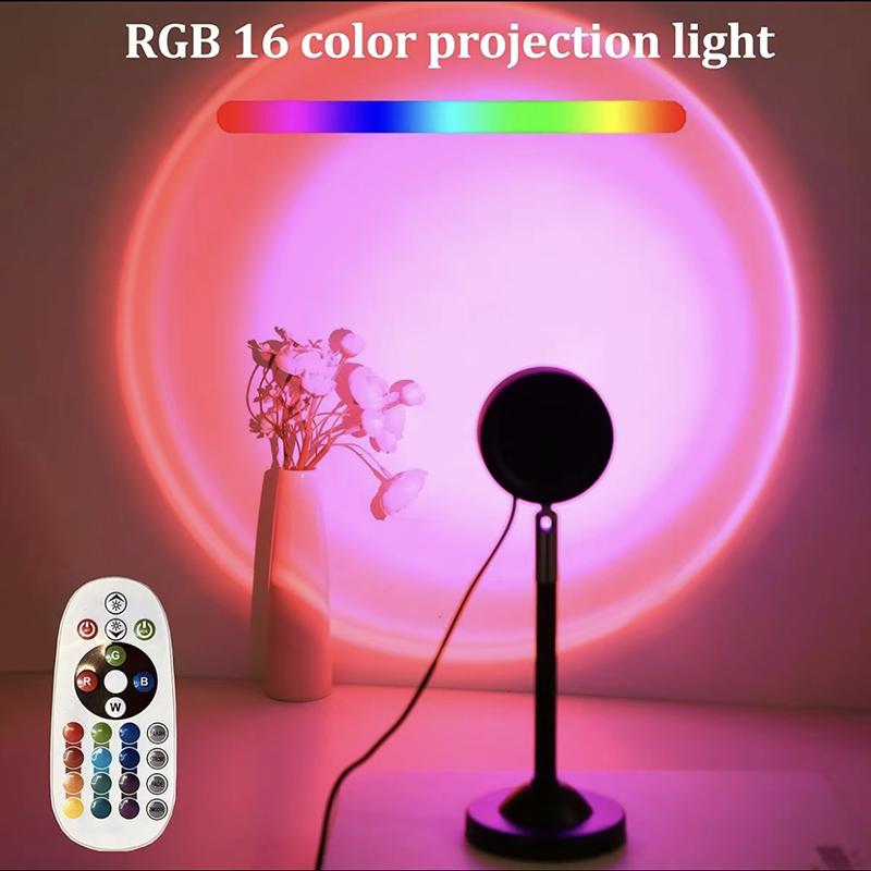 Hot Sale Led Sunset Lamp 16 Colors Rgb With Remote Control Rainbow Projection Night Light Led Sunset Light