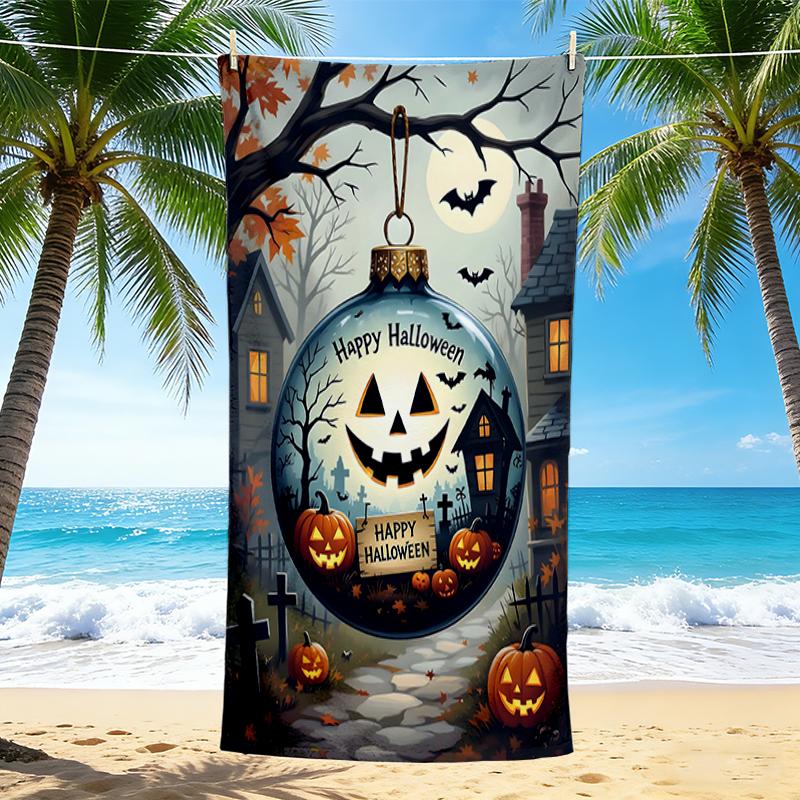 1Pc Halloween Ornament Jacko'Lanterns Beach Towel Quick Dry Multiuse For Beach Pool Gym Yoga Home Travel Christmas Halloween Xmas Gift S1516