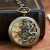 Luxury Golden Dragon Mechanical Fob Clock Phoenix Hollow Sculpture Mechanical Skeleton Pocket Watches Men Chain Wedding Gifts