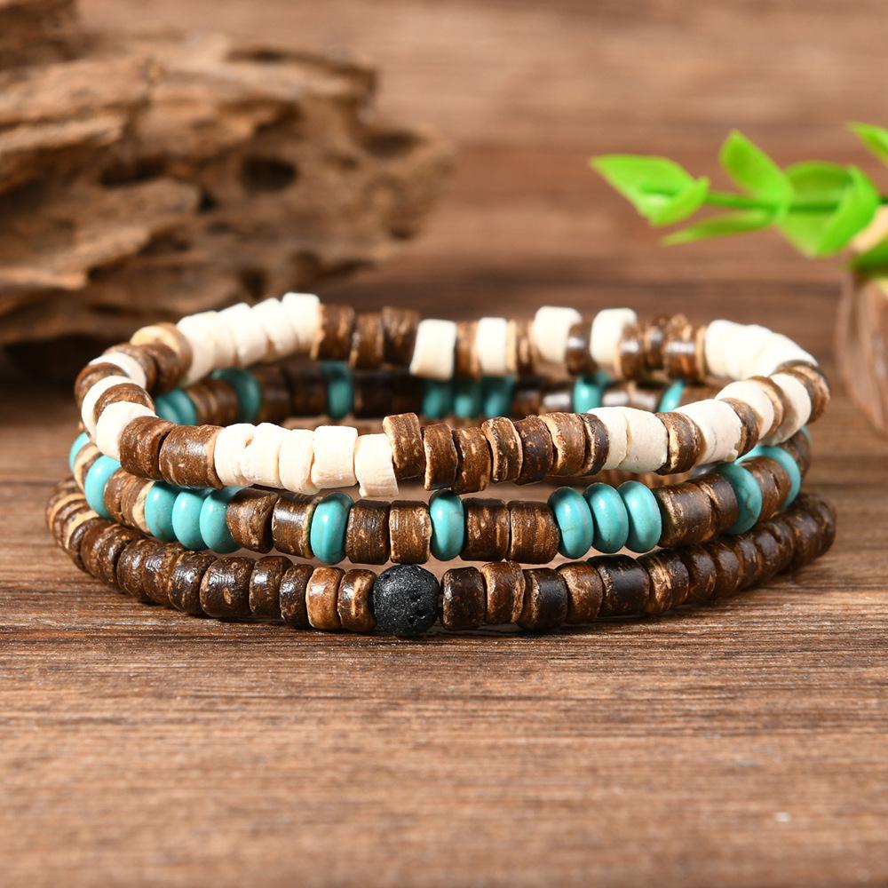 New Bohemian Coconut Shell Turquoise Beaded Elastic Line Men s Bracelet Bracelet Bracelet