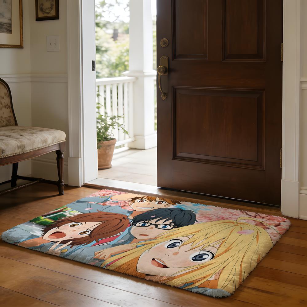 Floor Mat Soft Flannel Rug Non-Slip Absorbent Mat for Bathroom Bedroom Home Decor Anime A-Your Lie in April