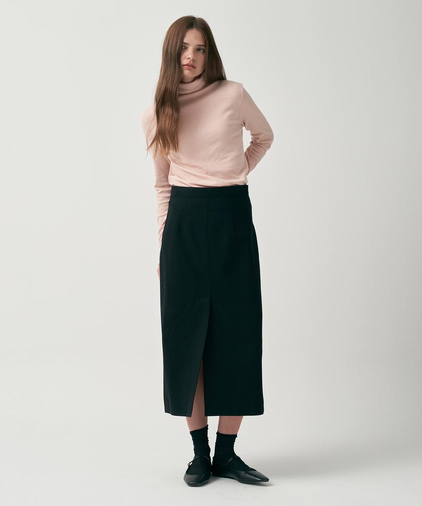 Mot Autumn Wool Basic Slit Skirt - Black